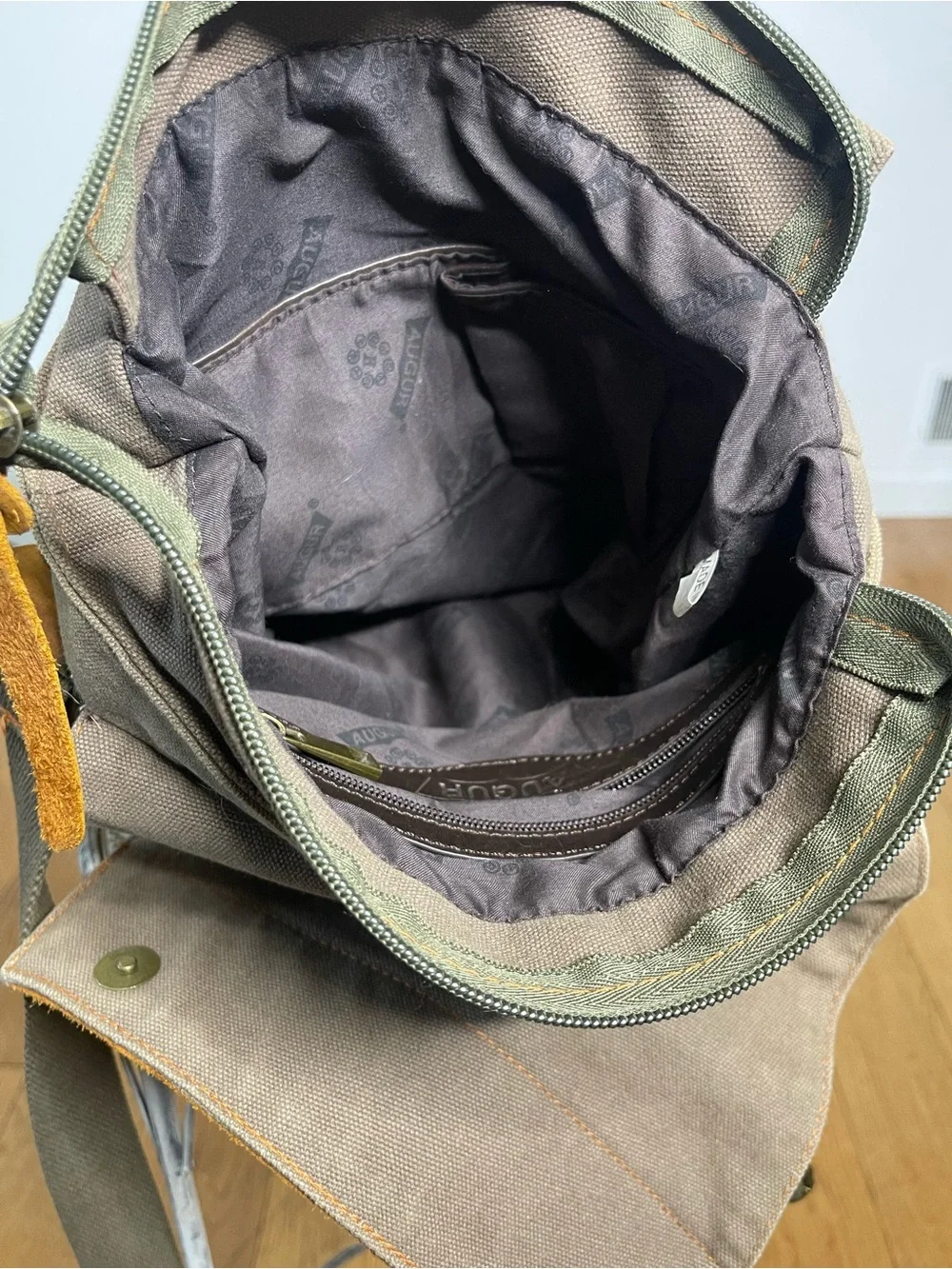 Augur Canvas Messenger Bag in Tan with Leather Trim